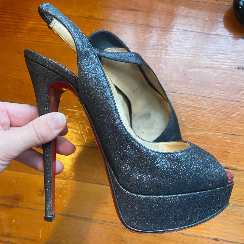 Louis Vuitton glitter pump sling backs